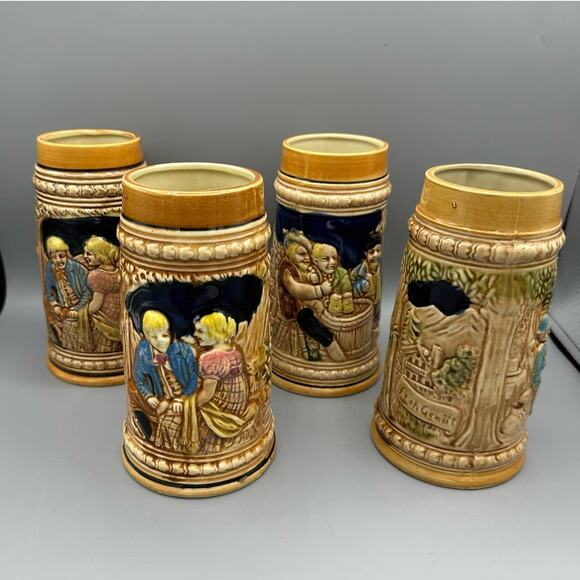 Vintage German Style Beer Stein Made in Japan Handpainted set of 4 - Picture 1 of 8